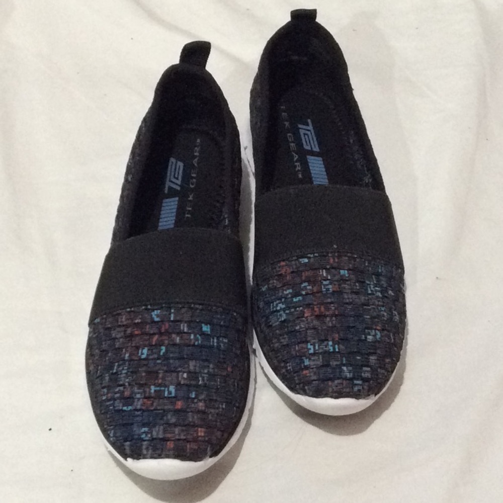 Tek Gear Slip On Black Multi Color Shoes